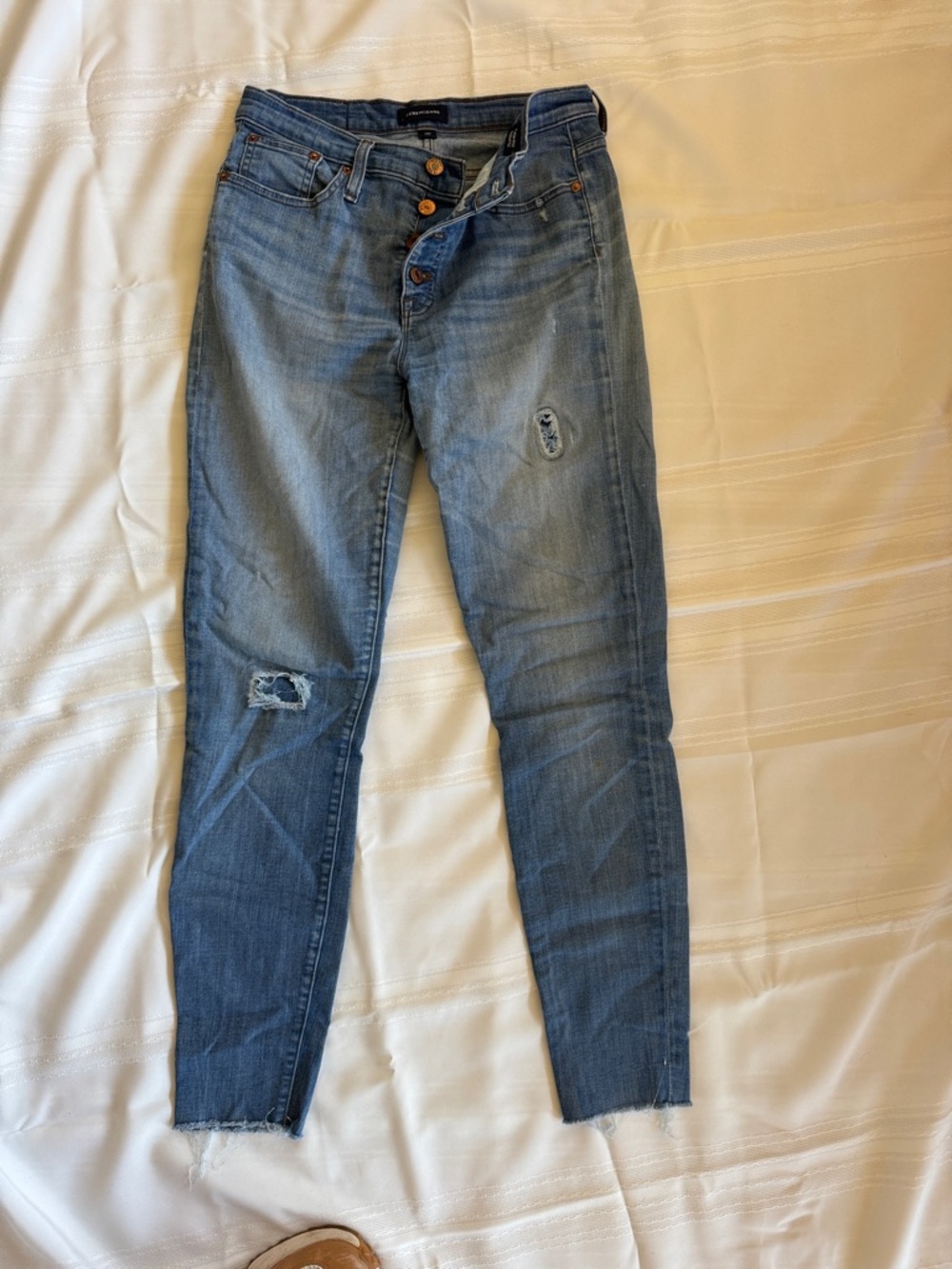 J. Crew Medium Blue Distressed Skinny Jeans